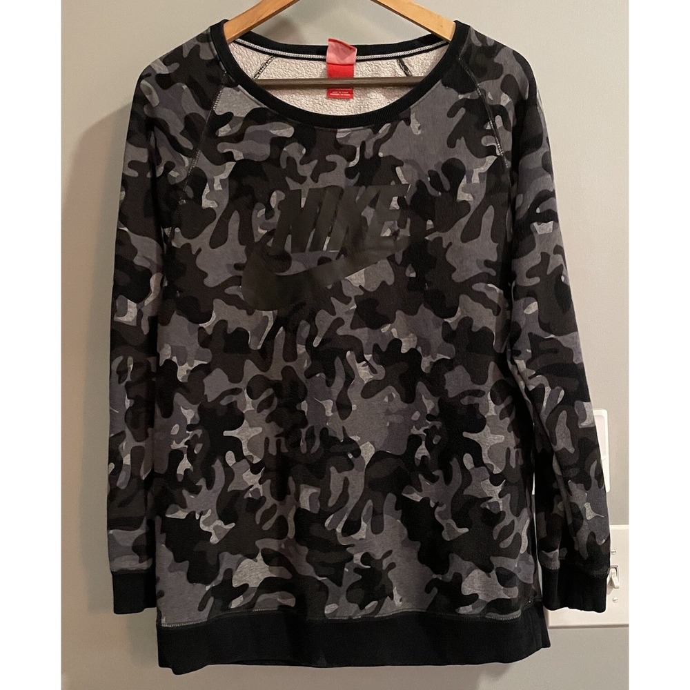 Nike Sportswear Sweatshirt Camo Center Swoosh Spellout Logo Pullover Medium